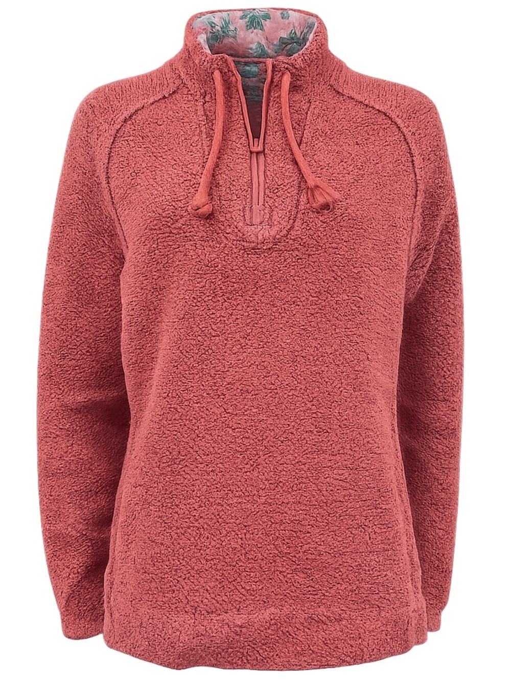 Weird Fish 1/4 Zip Pullover | Coral Red Textured Cotton | Size 12uk| Floral Trim